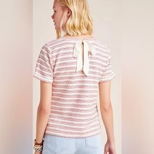Anthropologie Striped Pink and White Top with Bow Detail